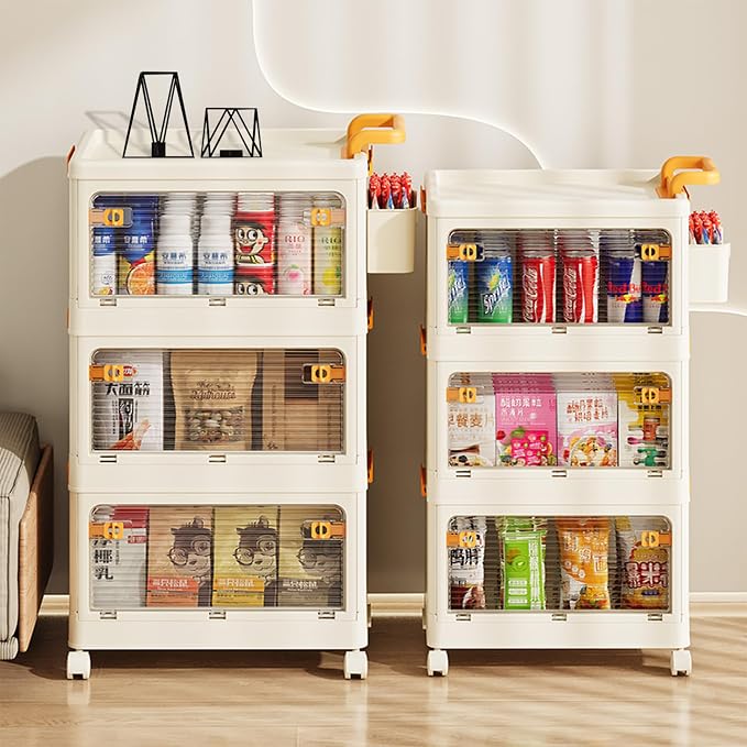 58 QT Storage Bins with Lids, Stackable Rolling Storage Cart with Clear Doors - Image 6