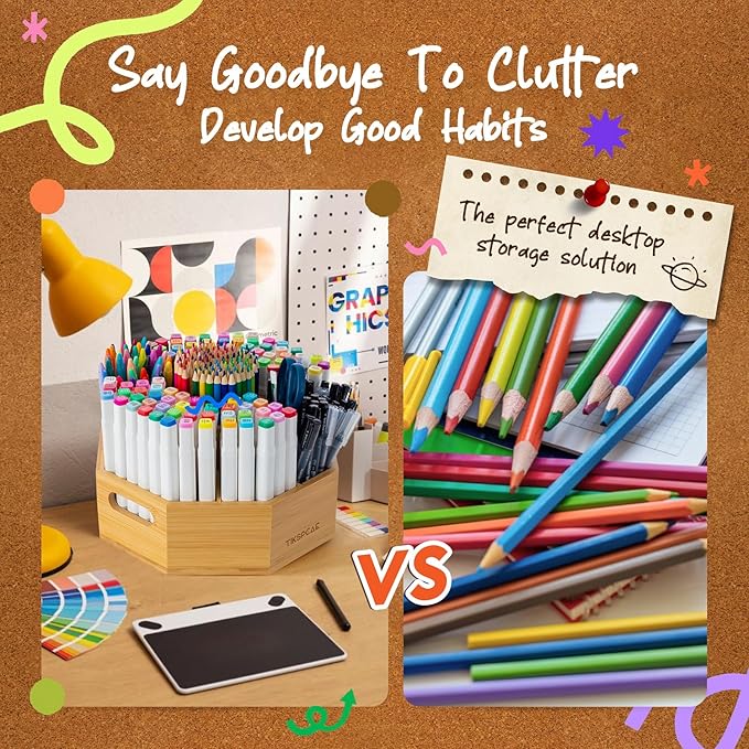 360° Rotating Art Supply Organizer, Holds 750+ Pencils, Bamboo Marker & Pen - Image 6