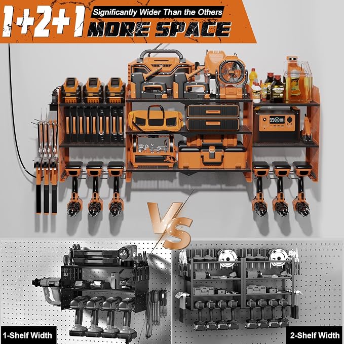 Power Tool Organizer Wall Mount, Expanded Width Garage Storage 3 Layer Heavy - Image 3