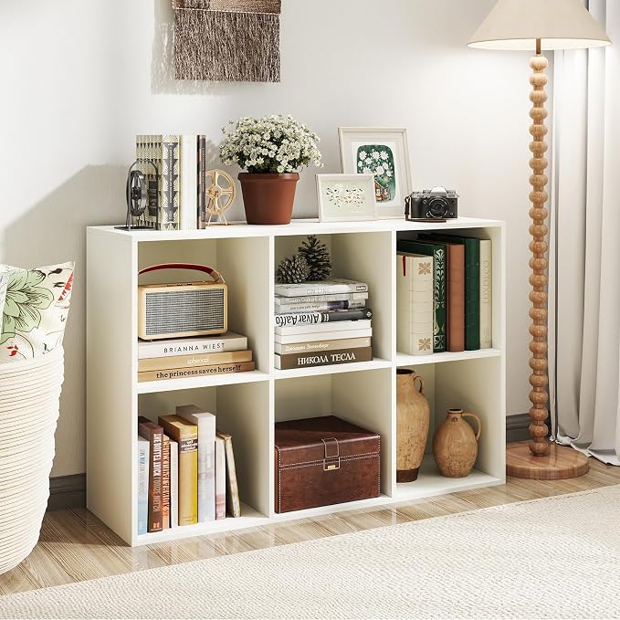 Giantex 6-Cube Bookcase, 3-Tier Cubby Bookshelf, Horizontal Vertical Display - Image 2