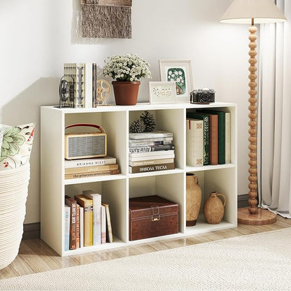 Giantex 6-Cube Bookcase, 3-Tier Cubby Bookshelf, Horizontal Vertical Display - Image 2