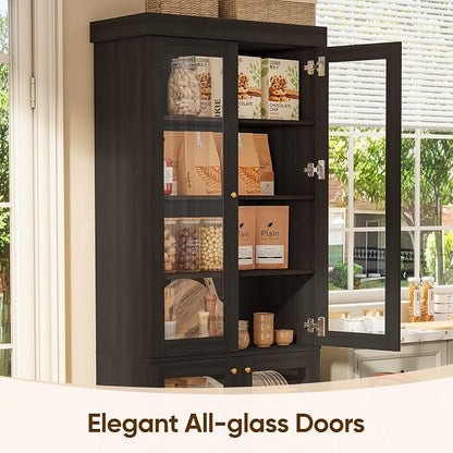 ivaniti 70.8" Bookshelf with Glass Doors, Farmhouse Modular Bookcase with - Image 3