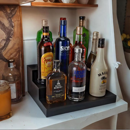BARsics 3 Tiered Walnut Wood Liquor Bottle Shelf, Back Bar Riser Display - Image 2