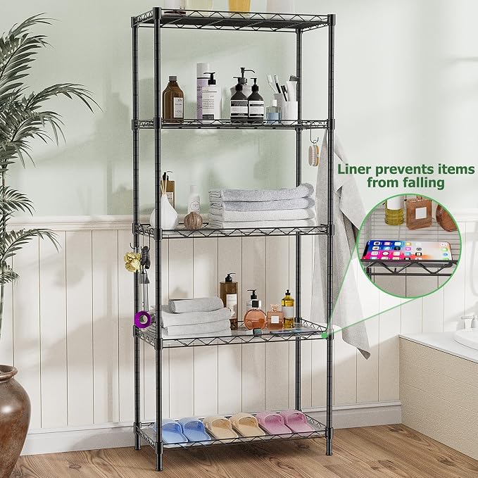 Storage Shelves, 21.3" W x 11.8" D x 58.5" H Wire Shelving Unit Loads 550LBS - Image 6
