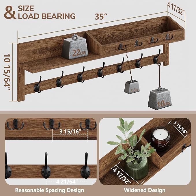 AMBIRD Coat Rack Wall Mount, 35 inch Large Wall Hooks - Image 5