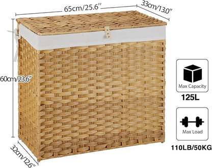 Greenstell Laundry Hamper with Lid, 125L Large Clothes Hamper with 3 Section & - Image 7