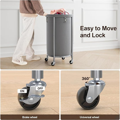 ELYKEN Laundry Hamper with Wheels, 110L Rolling Laundry Basket, Round Laundry - Image 4