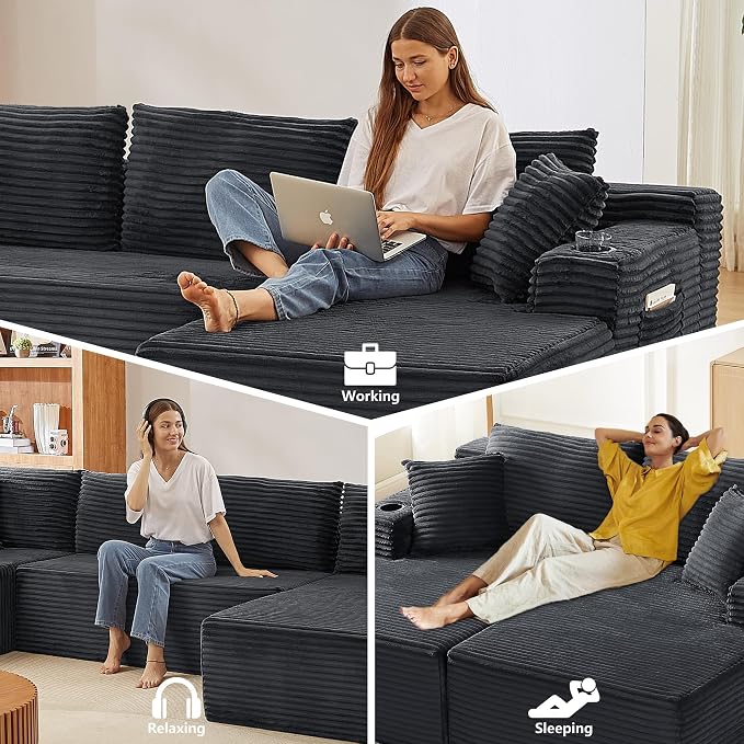 GNIXUU 133.5" Grey U Shaped Boneless Sectional Couch - Image 7