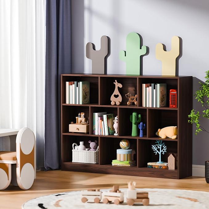 Cozy Castle Brown Bookshelf, 3-Tier Open Shelf Bookcase, 10 Cube Storage - Image 7