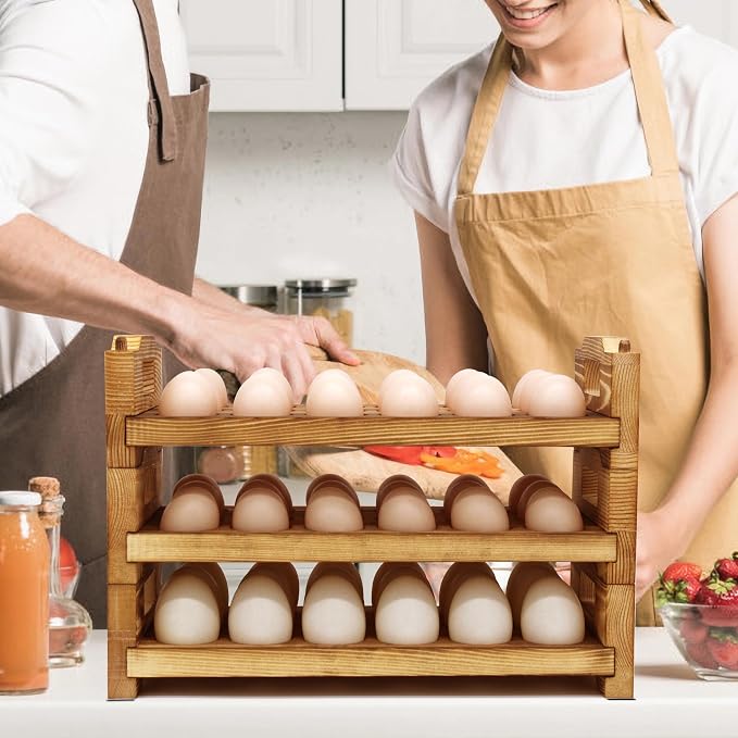 CVHOMEDECO. Wooden Egg Holder Countertop Fresh Egg Holders Firewood Egg - Image 3