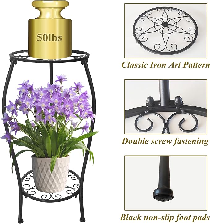 Metal Plant Stand 2 Tier Indoor Outdoor, Tall Flower Pot Shelf Rustproof Stable - Image 2