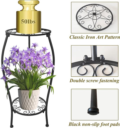 Metal Plant Stand 2 Tier Indoor Outdoor, Tall Flower Pot Shelf Rustproof Stable - Image 2