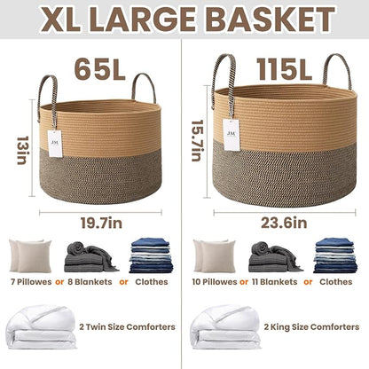 JMvicyroam 115L Extra Large Machine Washable Cotton Rope Blanket Basket | - Image 3