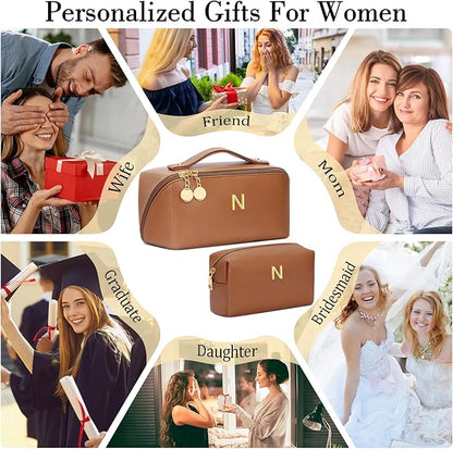 Birthday Gifts for Women Teen Girl, Personalized Initial Makeup Organizer Bag - Image 2