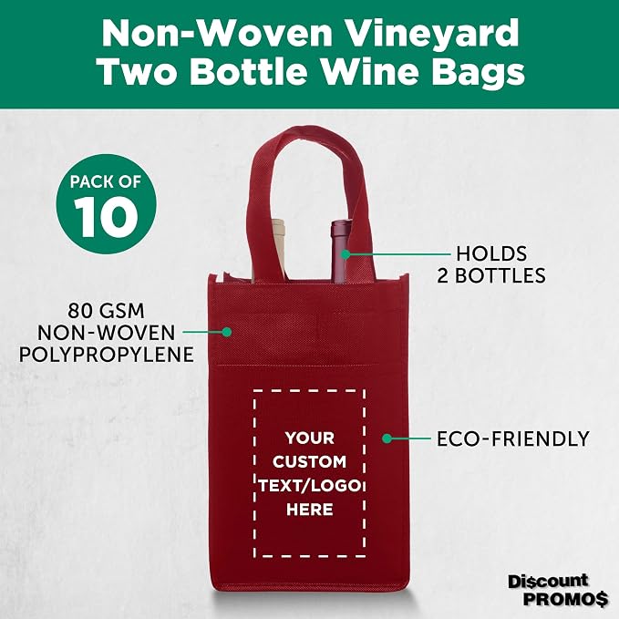 DISCOUNT PROMOS Non-Woven Vineyard Two Bottle Wine Bags - Image 3
