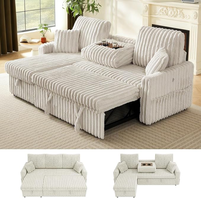 KCGKCG Sleeper Sofa Bed, 81” Pull Out Couch Bed, 3 in 1 L-Shaped Couch by KCGKCG