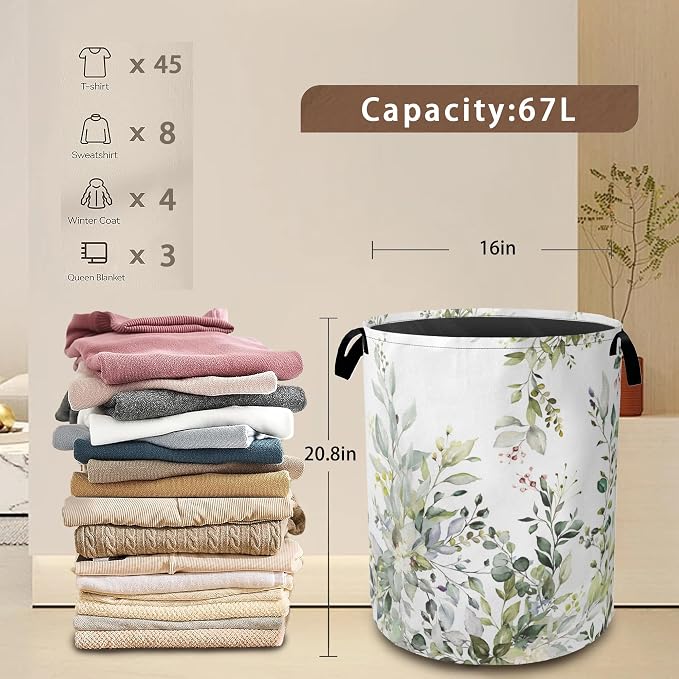 Laundry Basket, Sage Eucalyptus Collapsible Laundry Baskets - Image 3