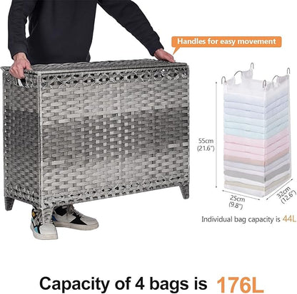 Laundry Hamper with 4 Removable Liner Bags; 176L Handwoven Rattan Laundry - Image 4