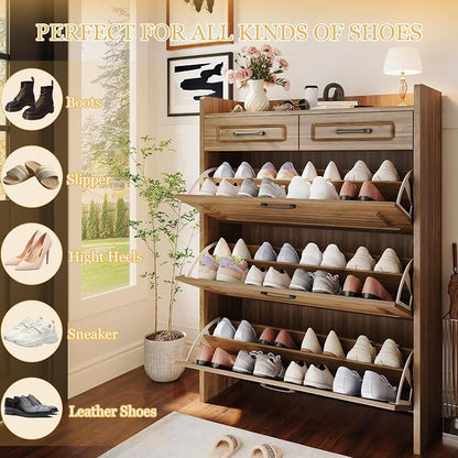 ODUWA Shoe Cabinet with 3 Flip Drawers and 2 Storage Drawers, Shoes Organizer - Image 4