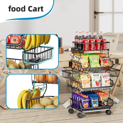 Simple Trending 4 Tier Rolling Cart, Stackable Fruit Vegetable Basket - Image 4