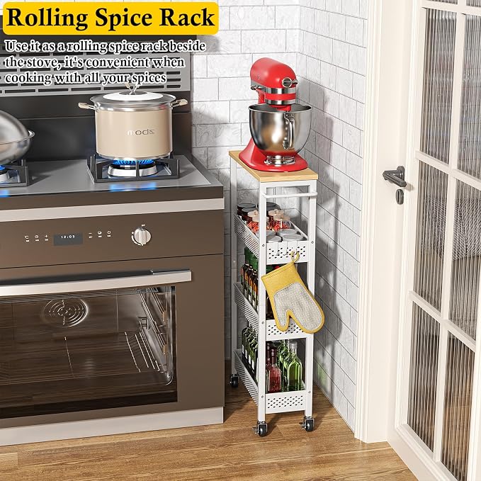 Utility Slim Storage Cart, 4 Tier Small Rolling Kitchen Laundry Room Cart - Image 6