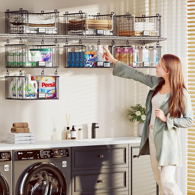 3-Pack Hanging Laundry Organizer, Stackable Wire Shelf Storage - Image 2