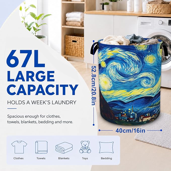 Starry Night Laundry Basket, Van Gogh Style Oxford Cloth Laundry Hamper - Image 2
