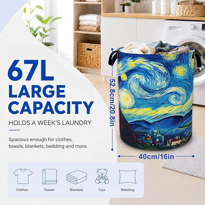 Starry Night Laundry Basket, Van Gogh Style Oxford Cloth Laundry Hamper - Image 2