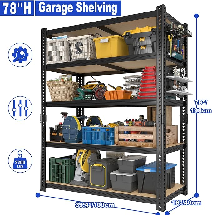 40''W Garage Storage Shelves, Storage Racks Shelving Units, Storage Shelves - Image 3
