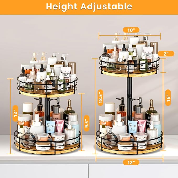 2 Tier Lazy Susan Spice Rack Organizer, Rotating Turntable, 12 Inch, - Image 3