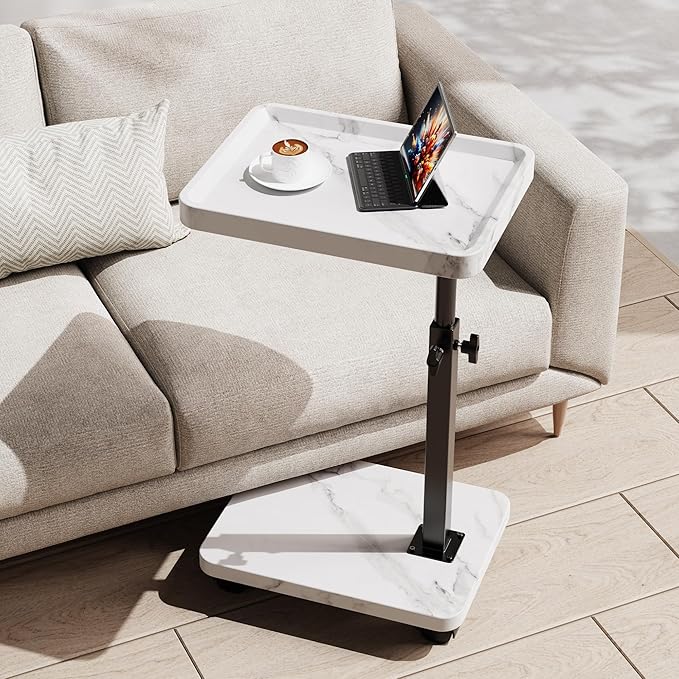 C Table End Table Adjustable Height, 360°Swivel TV Tray Table by SJIE