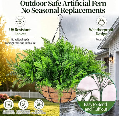 Fake Hanging Plants Fern Baskets, Artificial Ferns - Image 6