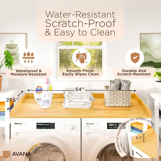 Avana (100% Natural Solid Wood Washer Dryer Countertop – Oak Pine Laundry - Image 4