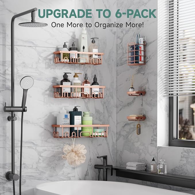 Veken Shower Caddy 6-Pack, No Drilling & Rustproof, Waterproof Adhesive Shelves - Image 6
