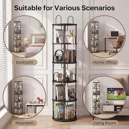 5 Tier Rotating Bookshelf, 360° Spinning Bookshelf Tower, Narrow Corner Book - Image 7