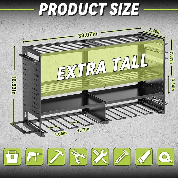 Power Tool Organizer Wall Mount, Heavy Duty Metal 4 Layer 8 Slots Drill Holder - Image 4