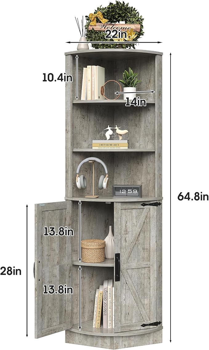 Vabches 64.8" Tall Farmhouse Corner Cabinet, Corner Shelf - Image 2