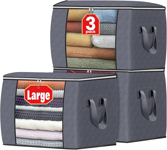 Fab totes 24 Gallons Clothes Storage, Foldable Thick Fabric Blanket Storage Bags by Fabtotes