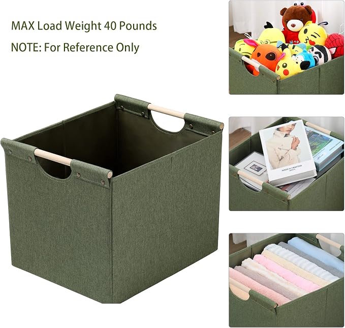 HOONEX Large Collapsible Storage Bins, Linen Fabric, Storage Baskets - Image 2