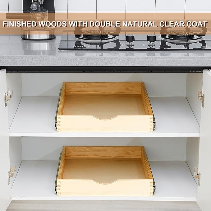 Menkxi 2 Set Pull out Tray Cabinet Organizer Wooden Pull Drawers storage Slide - Image 5