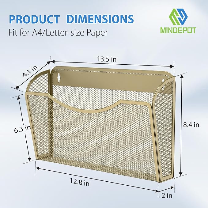 MINDEPOT Wall File Organizer, Hanging Wall File Holder, 6 Pack, Metal Mesh Wall - Image 2