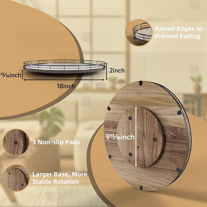 Acacia Wood 18" Lazy Susan Turntable Organizer - Image 2