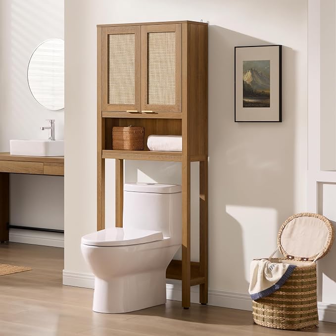 SICOTAS Over the Toilet Storage Cabinet, Rattan Door Bathroom Organizer | by SICOTAS
