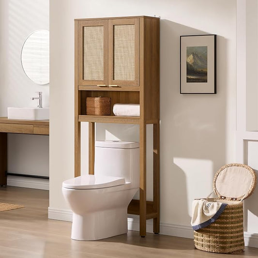 SICOTAS Over the Toilet Storage Cabinet, Rattan Door Bathroom Organizer | by SICOTAS