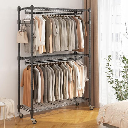 BATHWA Heavy Duty Garment Rack on Wheels, Rolling Clothes Racks - Image 2