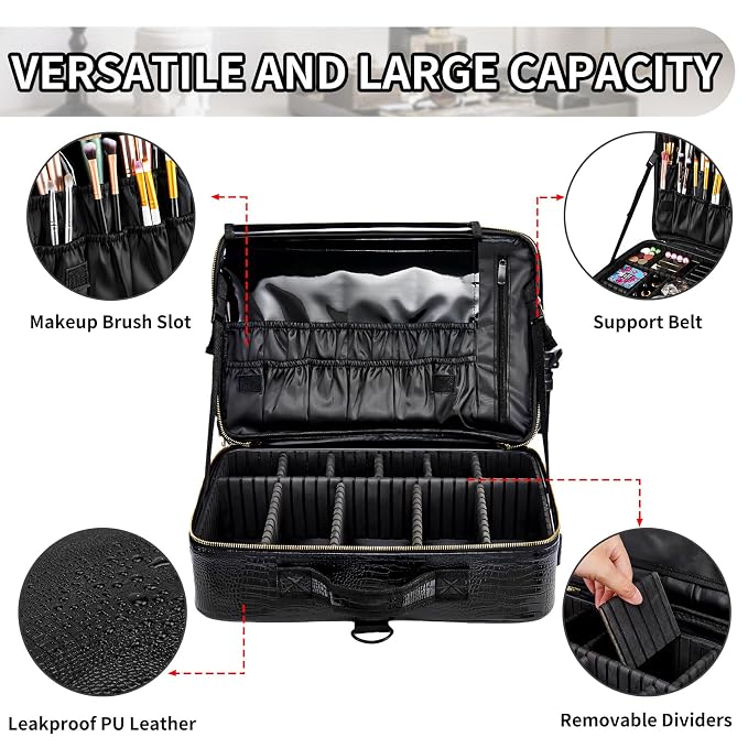 gzcz Large Capacity Travel Makeup Case Organizer, Professional Cosmetic Bags - Image 5