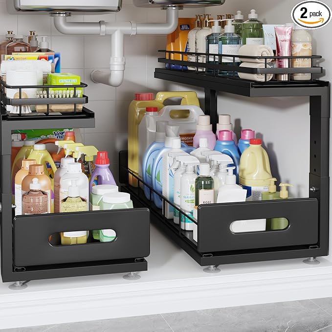 Under Sink Organizer Upgrade To Professional Rails, 2-Tier Dual Pull Out by UnderSinkOrganizer