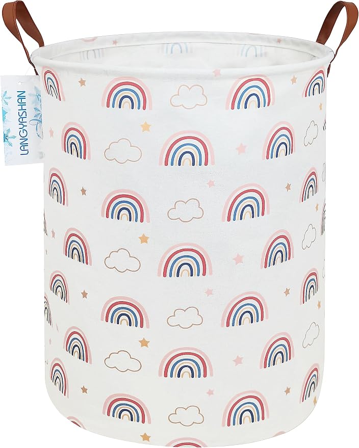 LANGYASHAN Laundry Basket Canvas Fabric Collapsible Organizer Basket by LANGYASHAN