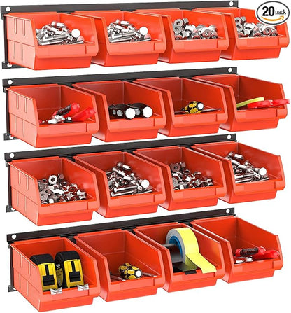 TORACK Wall Mounted Storage Bins, 16 Plastic Bins by TORACK