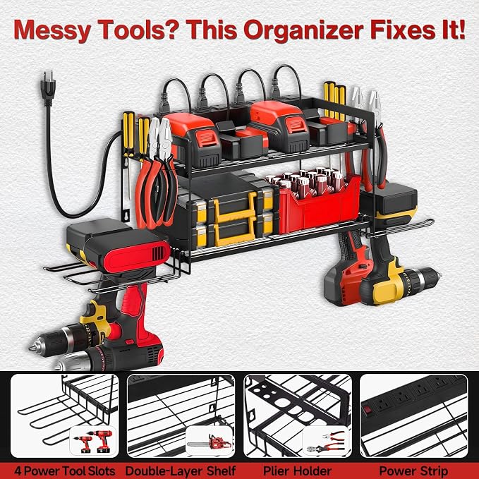 Garage Tool Organizer with Charging Station & Power Strip - Image 5